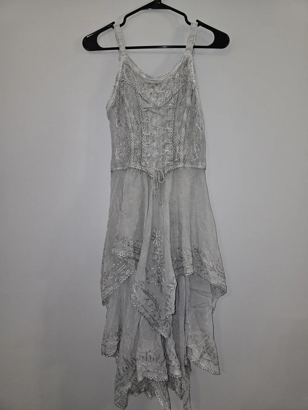 Boho Embroidered Handkerchief-Hem Dress - Picture 1 of 4